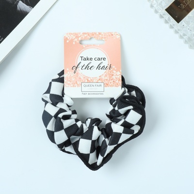 Резинка для волос QF «Орбита», шахматка тонкие края, 9 см, чёрно-белая