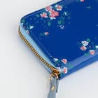 Кошелёк женский на молнии с ремешком, лакированный, синий - Фото 3