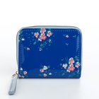 Кошелёк женский на молнии с ремешком, лакированный, синий - Фото 6