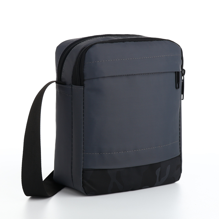 Сумка мужская через плечо, наружный карман, 20×8×23 см, серая - Фото 1