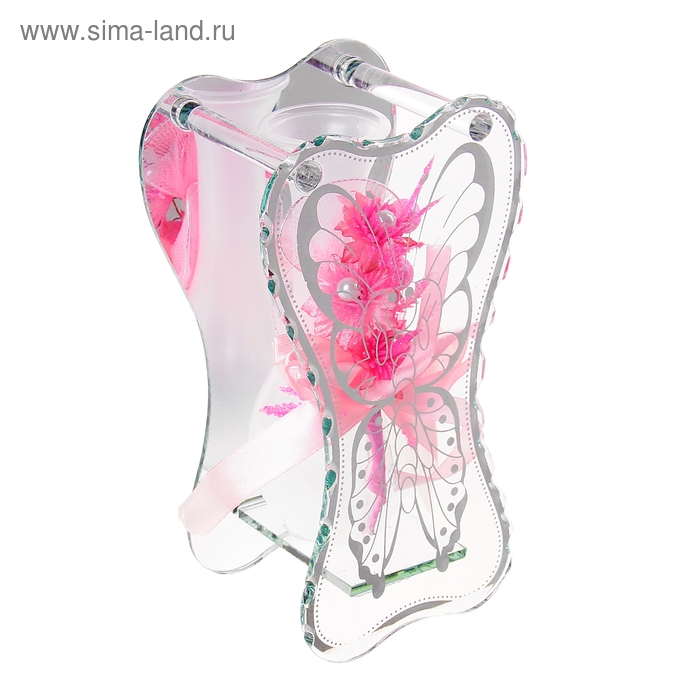 ваза стекло Калипсо 19*11 см бабочка цветы - Фото 1