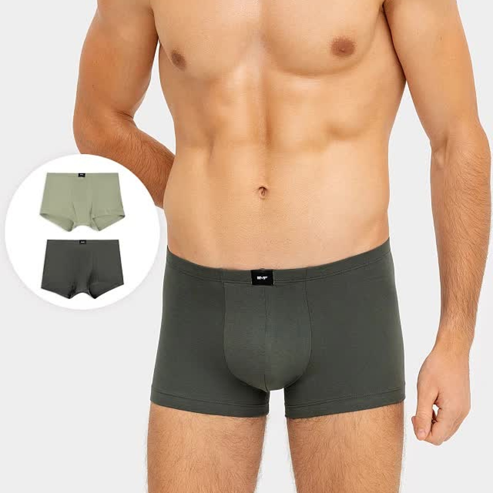 Набор мужских трусов боксеры (2 шт.), цвет тёмный хаки/зелёный чай, р-р 46 (S)