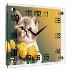 Часы настенные, интерьерные "Котёнок в тюльпанах", 25 х 35 см, бесшумные - фото 12155013