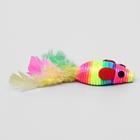 Мышь разноцветная с перьями, 5 см, радужная - Фото 3