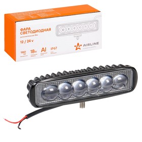 Фара светодиодная прямоугольная Airline, 6LED, 4D линза, 18Вт, 12/24В, ALED006, 157х42х40 мм