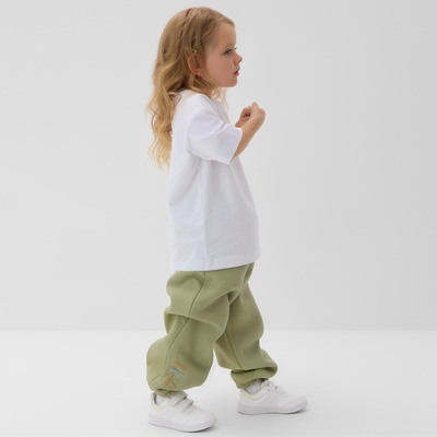 Брюки для девочки с начёсом MINAKU: Exclusive print, оливковые, Oversize рост 116 см