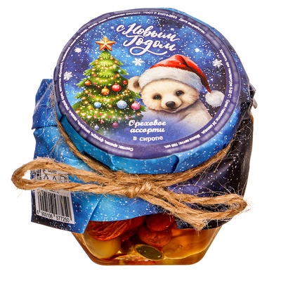 Подарочное новогоднее ореховое ассорти в сосновом сиропе "С Новым годом !", 100 мл