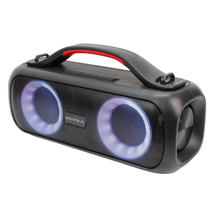 

Портативная колонка SUPRA BTS-710, подсветка, 2х20 Вт, FM, Bluetooth, AUX, USB, IPX5, 3000 мАч, черная