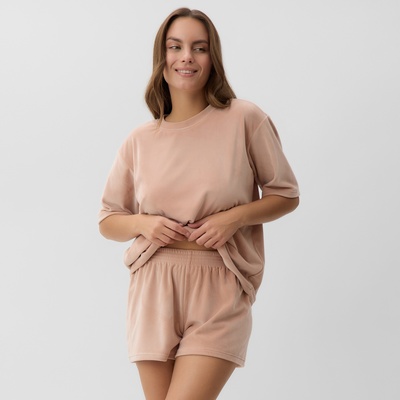 Пижама женская (футболка, шорты) KAFTAN Plushy, размер 40-42, бежевая