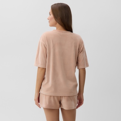 Пижама женская (футболка, шорты) KAFTAN Plushy, размер 40-42, бежевая