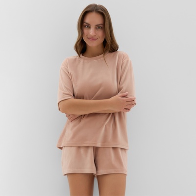 Пижама женская (футболка, шорты) KAFTAN Plushy, размер 40-42, бежевая