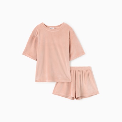 Пижама женская (футболка, шорты) KAFTAN Plushy, размер 40-42, бежевая
