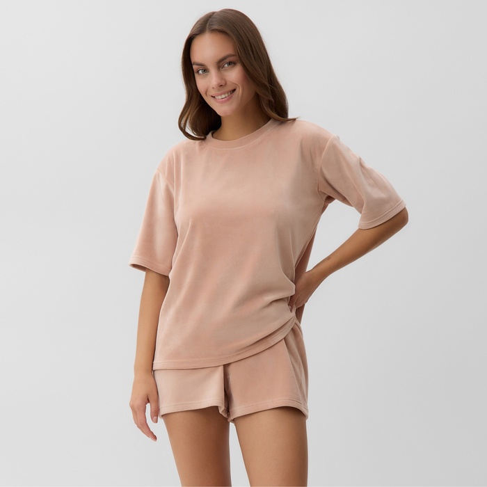 Костюм женский (футболка и шорты) KAFTAN Plushy р. 44-46, бежевый - Фото 1