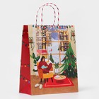 Пакет бумажный подарочный новогодний крафт "Новогодний уют" 26 х 32 х 12 см. - Фото 2