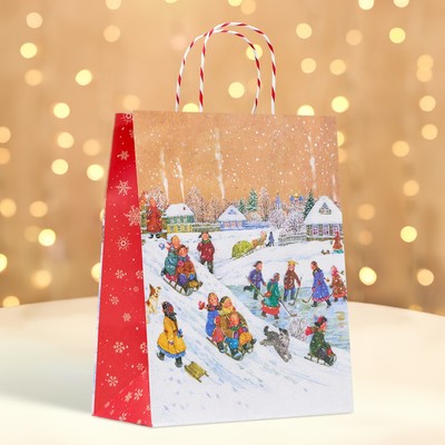 Пакет бумажный подарочный новогодний крафт «Новогоднее настроение» 26×32×12 см