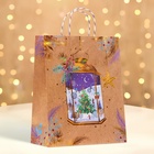 Пакет бумажный подарочный новогодний крафт «Новогодняя лампа» 26×32×12 см - Фото 2