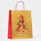 Пакет бумажный подарочный новогодний крафт «С новым годом» 26×32×12 см - Фото 3