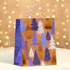 Пакет бумажный подарочный новогодний крафт «Узор ёлки», с тиснением, 26×32×12 см - Фото 1