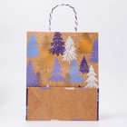 Пакет бумажный подарочный новогодний крафт «Узор ёлки», с тиснением, 26×32×12 см - Фото 3