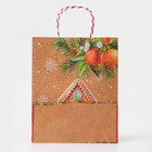 Пакет бумажный подарочный новогодний крафт «Пряничный домик» 18×22.3×10 см - Фото 3