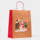 Пакет бумажный подарочный новогодний крафт «Снеговик» 18×22.3×10 см - Фото 3