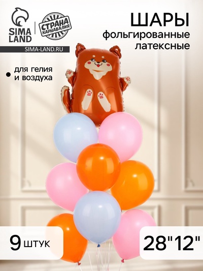 Воздушные шары фольгированные и латексные «Сиба-ину», набор 9 шт.