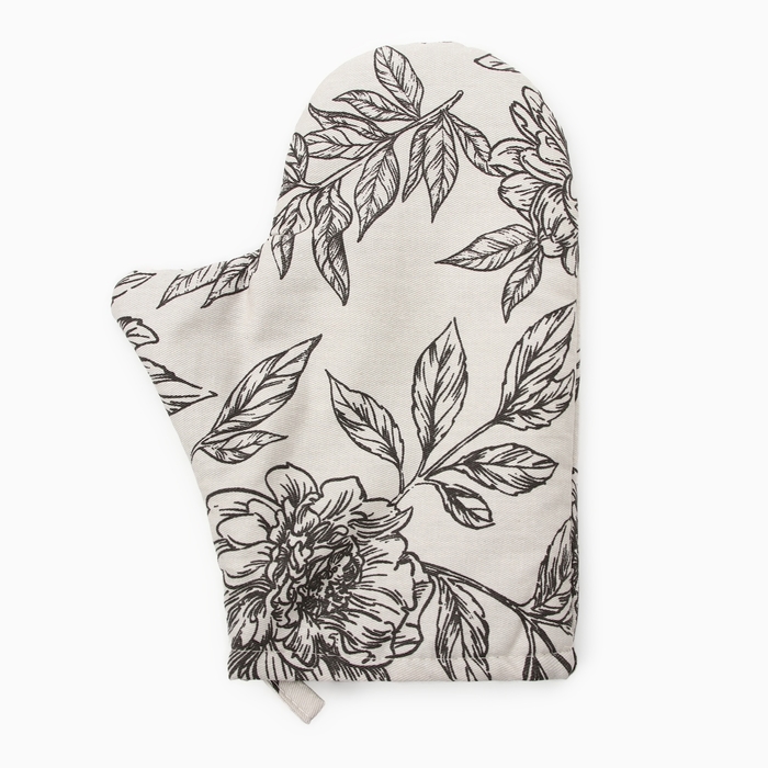Варежка - прихватка «Этель» Black flowers, 20×27 см, 100% хлопок, саржа 190 г/м² - Фото 1