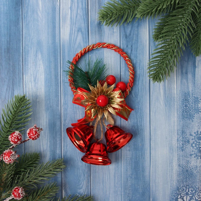 Украшение новогоднее «Зимнее волшебство. Настроение» 15×8 см, в виде венка, красное - Фото 1