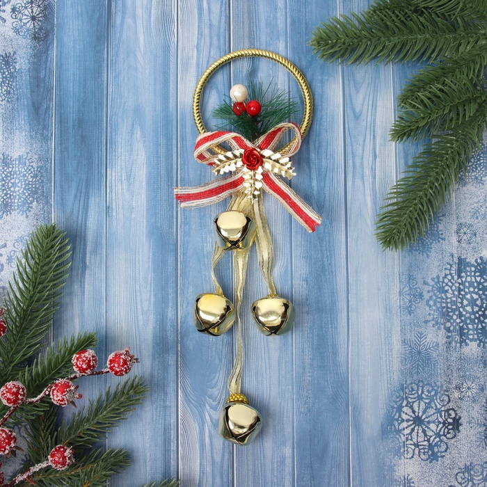 Украшение ёлочное «Зимнее волшебство. Настроение», новогоднее, 23×8 см, в виде венка, золотистое - Фото 1