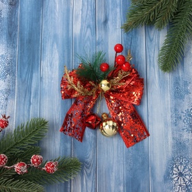 Ёлочная игрушка «Зимнее волшебство. Новогодний стиль» пластик, бант блеск, 13×13 см, красный