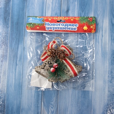 Ёлочная игрушка «Зимнее волшебство. Колокольчик блеск бантик объём» пластик, 8×10.5 см, золото