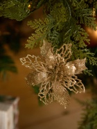 Ёлочные игрушки 3 шт. «Цветы блеск резные» на зажимах, 10.5 см, золото - Фото 5