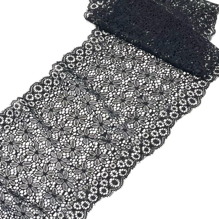 Кружево эластичное ZZD, ширина 17 см, длина 1 м, цвет чёрный - Фото 1