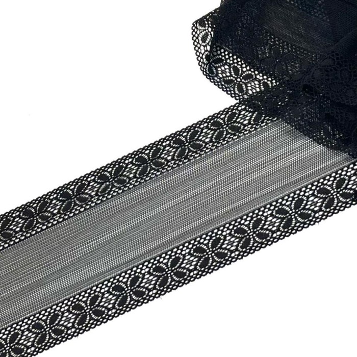 Кружево эластичное ZZD, ширина 10 см, длина 1 м, цвет чёрный - Фото 1