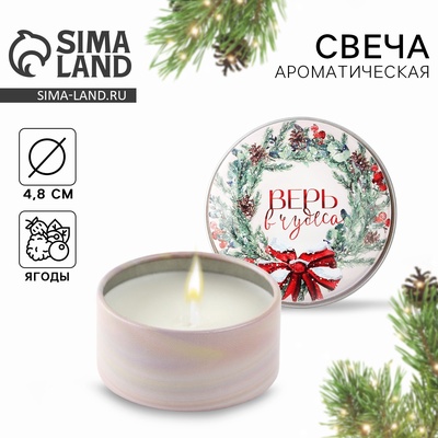 Свеча ароматическая в банке «Новый год: Верь в чудеса», аромат ягоды, 4.8 см