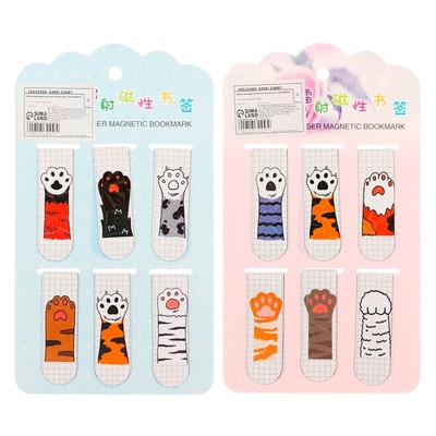 Набор закладок магнитных для книг 6 штук Лапки 60×19 мм МИКС CALLIGRATA