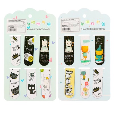 Набор закладок магнитных для книг 6 штук Зверушки 60×19 мм МИКС CALLIGRATA