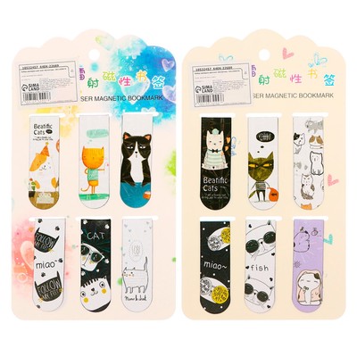 Набор закладок магнитных для книг 6 штук Зверушки 60×19 мм МИКС CALLIGRATA