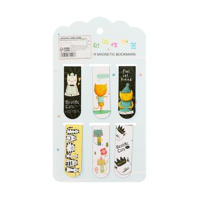 Набор закладок магнитных для книг 6 штук Зверушки 60×19 мм МИКС CALLIGRATA