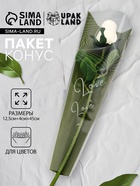 Пакет конус для цветов, «Любовь с первого взгляда», 12.5+4×45 см, зелёный - Фото 1