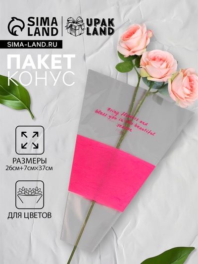 Пакет конус для цветов, с нетканым материалом, 26+7×37 см, фуксия