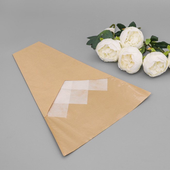 Пакет конус для цветов, крафт+ пленка, 30+11×42 см±1 см, натуральный - Фото 1