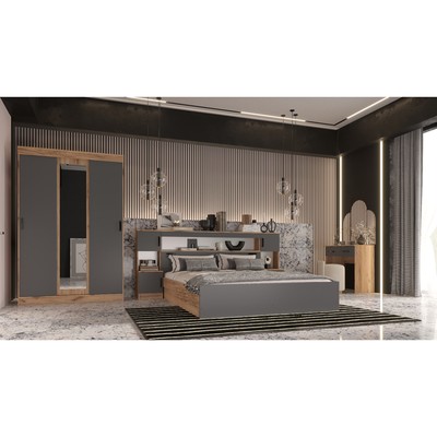 Спальный гарнитур «Бася», комплект 6 предметов, цвет графит/дуб крафт