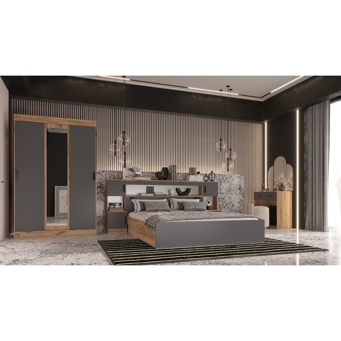 Спальный гарнитур «Бася», комплект 6 предметов, цвет графит/дуб крафт - Фото 1