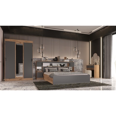 Спальный гарнитур «Бася», комплект 6 предметов, цвет графит/дуб крафт