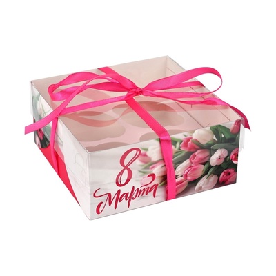Коробка для капкейка «8 марта», 16×16×7.5 см