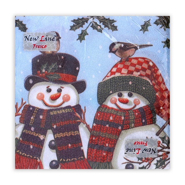 Салфетки новогодние бумажные New Line Fresco «Снеговички» 2 слоя, 33×33 см, 20 шт. - Фото 1