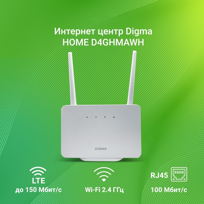 Интернет-центр Digma HOME (D4GHMAWH) N300 10/100BASE-TX/4G(3G) cat.4 белый - фото 51631825