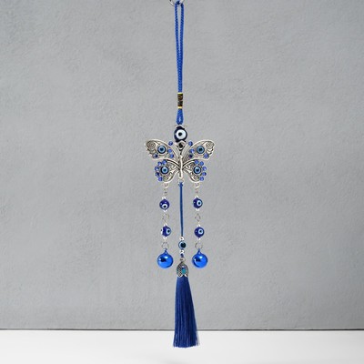 Подвеска от сглаза металл «Бабочка с колокольчиками и кисточкой», 7×30 см