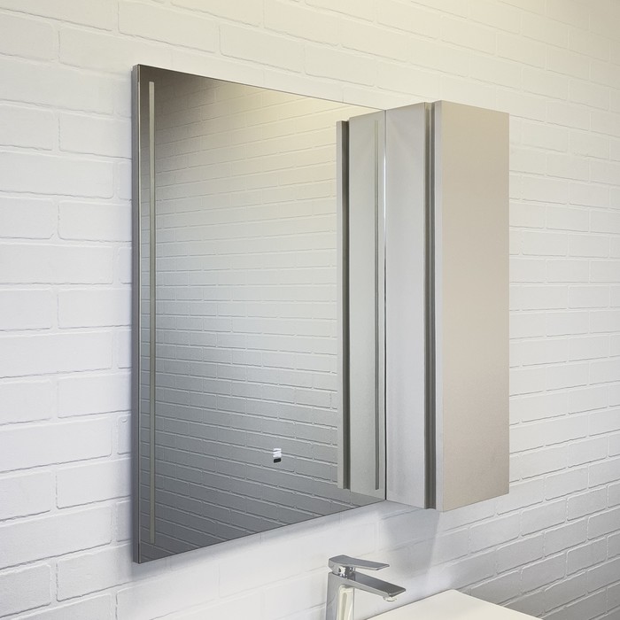 Зеркало - шкаф для ванной Comforty «Бильбао-80», с LED подсветкой, 800×140×800 мм, цвет серый шёлк